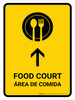 Food Court With Up Arrow Yellow Bilingual Spanish Portrait - Wall Sign