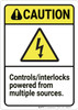 Caution: Controls Interlocks Powered From Multiple Sources - Wall Sign