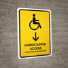 Handicapped Access With Down Arrow Yellow Bilingual Spanish Portrait - Wall Sign