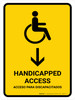 Handicapped Access With Down Arrow Yellow Bilingual Spanish Portrait - Wall Sign