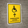 Handicapped Access With Up Arrow Yellow Bilingual Spanish Portrait - Wall Sign