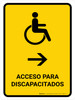 Handicapped Access With Right Arrow Yellow Spanish Portrait - Wall Sign
