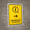 Information With Right Arrow Yellow Bilingual Spanish Portrait - Wall Sign