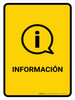 Information Yellow Spanish Portrait - Wall Sign Information Yellow Spanish Portrait - Wall Sign