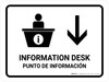 Information Desk With Down Arrow White Bilingual Spanish Landscape - Wall Sign