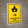 Information Desk With Right Arrow Yellow Bilingual Spanish Portrait - Wall Sign