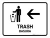 Trash With Left Arrow White Bilingual Landscape - Wall Sign