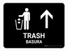 Trash With Up Arrow Black Bilingual Landscape - Wall Sign