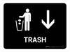 Trash With Down Arrow Black Landscape - Wall Sign