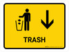 Trash With Down Arrow Yellow Landscape - Wall Sign Trash With Down Arrow Yellow Landscape - Wall Sign
