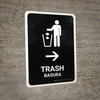 Trash With Right Arrow Black Bilingual Spanish Portrait - Wall Sign