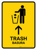 Trash With Up Arrow Yellow Bilingual Spanish Portrait - Wall Sign