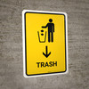 Trash With Down Arrow Yellow Portrait - Wall Sign