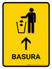 Trash With Up Arrow Yellow Spanish Portrait - Wall Sign