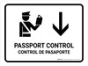 Passport Control With Down Arrow White Bilingual Spanish Landscape - Wall Sign