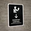 Passport Control With Down Arrow Black Bilingual Spanish Portrait - Wall Sign
