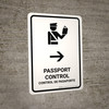 Passport Control With Right Arrow White Bilingual Spanish Portrait - Wall Sign