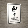 Passport Control With Up Arrow White Bilingual Spanish Portrait - Wall Sign