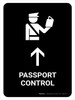 Passport Control With Up Arrow Black Portrait - Wall Sign