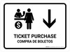 Ticket Purchase With Down Arrow White Bilingual Spanish Landscape - Wall Sign Ticket Purchase With Down Arrow White Bilingual Spanish Landscape - Wall Sign