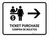 Ticket Purchase With Right Arrow White Bilingual Spanish Landscape - Wall Sign