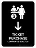 Ticket Purchase With Down Arrow Black Bilingual Spanish Portrait - Wall Sign Ticket Purchase With Down Arrow Black Bilingual Spanish Portrait - Wall Sign