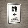 Ticket Purchase With Left Arrow White Bilingual Spanish Portrait - Wall Sign
