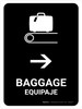 Baggage With Right Arrow Black Bilingual Spanish Portrait - Wall Sign