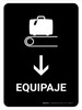 Baggage With Down Arrow Black Spanish Portrait - Wall Sign