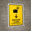 Baggage Claim With Down Arrow Yellow Bilingual Spanish Portrait - Wall Sign Baggage Claim With Down Arrow Yellow Bilingual Spanish Portrait - Wall Sign