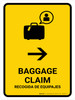 Baggage Claim With Right Arrow Yellow Bilingual Spanish Portrait - Wall Sign
