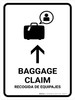Baggage Claim With Up Arrow White Bilingual Spanish Portrait - Wall Sign