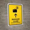 Baggage Claim With Up Arrow Yellow Bilingual Spanish Portrait - Wall Sign