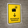 Baggage Claim With Down Arrow Yellow Spanish Portrait - Wall Sign Baggage Claim With Down Arrow Yellow Spanish Portrait - Wall Sign