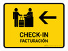 Check In With Left Arrow Yellow Bilingual Spanish Landscape - Wall Sign Check In With Left Arrow Yellow Bilingual Spanish Landscape - Wall Sign
