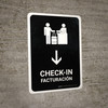 Check-In With Down Arrow Black Bilingual Spanish Portrait - Wall Sign