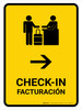 Check-In With Right Arrow Yellow Bilingual Spanish Portrait - Wall Sign Check-In With Right Arrow Yellow Bilingual Spanish Portrait - Wall Sign