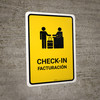 Check-In Yellow Bilingual Spanish Portrait - Wall Sign