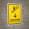 Escalators With Down Arrow Yellow Bilingual Portrait - Wall Sign