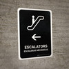 Escalators With Left Arrow Black Bilingual Spanish Portrait - Wall Sign