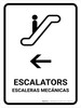 Escalators With Left Arrow White Bilingual Spanish Portrait - Wall Sign