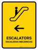 Escalators With Left Arrow Yellow Bilingual Spanish Portrait - Wall Sign