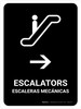Escalators With Right Arrow Black Bilingual Spanish Portrait - Wall Sign