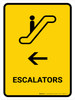 Escalators With Left Arrow Yellow Portrait - Wall Sign
