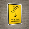 Escalators With Down Arrow Yellow Spanish Portrait - Wall Sign Escalators With Down Arrow Yellow Spanish Portrait - Wall Sign