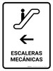 Escalators With Left Arrow White Spanish Portrait - Wall Sign