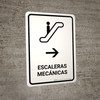 Escalators With Right Arrow White Spanish Portrait - Wall Sign