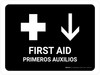 First Aid With Down Arrow Black Bilingual Landscape - Wall Sign First Aid With Down Arrow Black Bilingual Landscape - Wall Sign