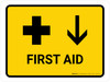 First Aid With Down Arrow Yellow Landscape - Wall Sign