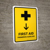 First Aid With Down Arrow Yellow Bilingual Spanish Portrait - Wall Sign